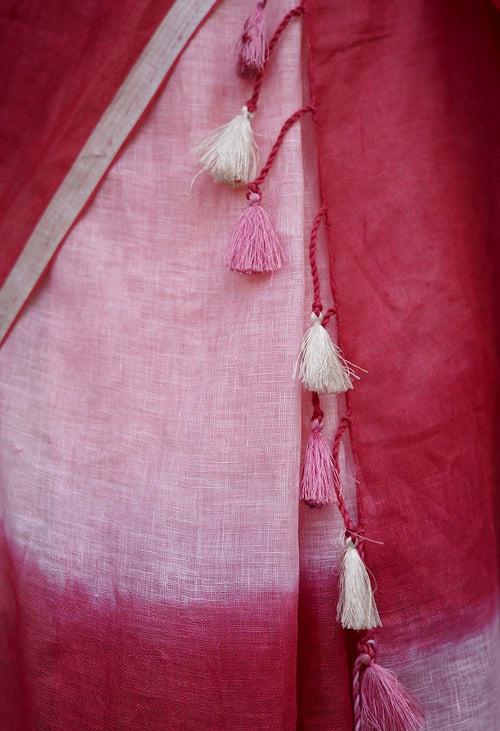 Beautiful Pink Handwoven Linen Handloom Intricate Combination of  Hand embroidered Ready To Wear Saree