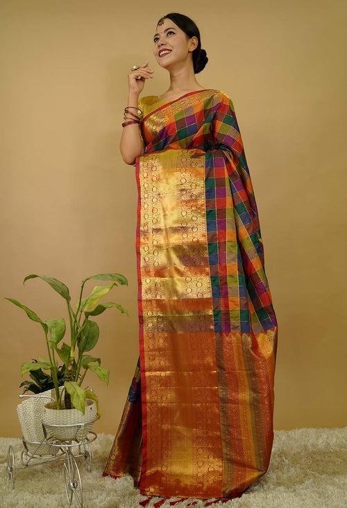 Ready to Wear Saree Kanjivaram with Ornate Pallu  Wrap in 1 minute Saree