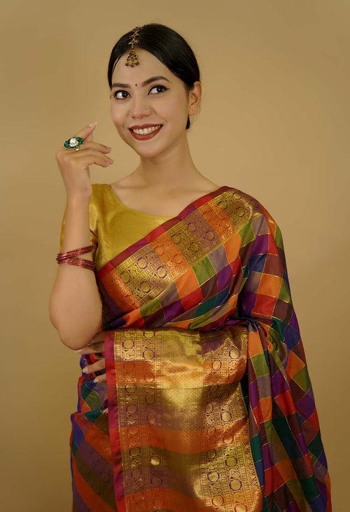 Ready to Wear Saree Kanjivaram with Ornate Pallu  Wrap in 1 minute Saree