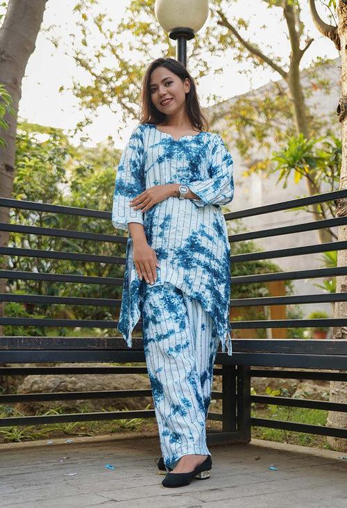 Summer Vibe Blue Shibori Dyed With Sequin Embellished Stylized Co-Ord set