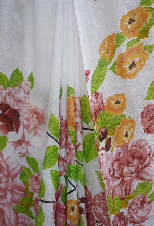 Light Weight Premium Floral Print & Pure Mul Mul Cotton Wrap In 1 Minute Saree