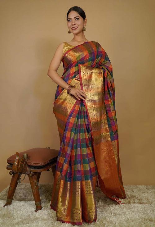 Ready to Wear Saree Kanjivaram with Ornate Pallu  Wrap in 1 minute Saree