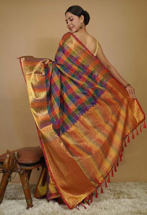 Ready to Wear Saree Kanjivaram with Ornate Pallu  Wrap in 1 minute Saree