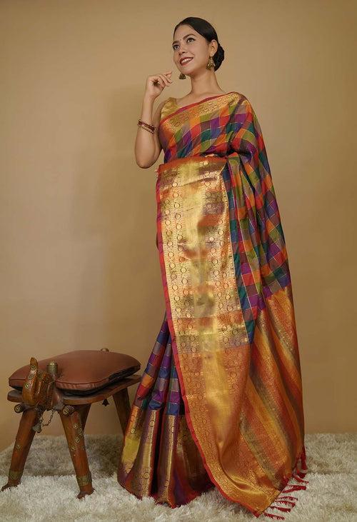 Ready to Wear Saree Kanjivaram with Ornate Pallu  Wrap in 1 minute Saree