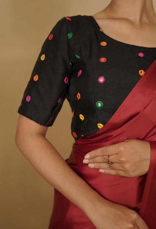 Stylish Black With Multicolor Thread Embroidered &  Mirror Embellished  Designer Blouse