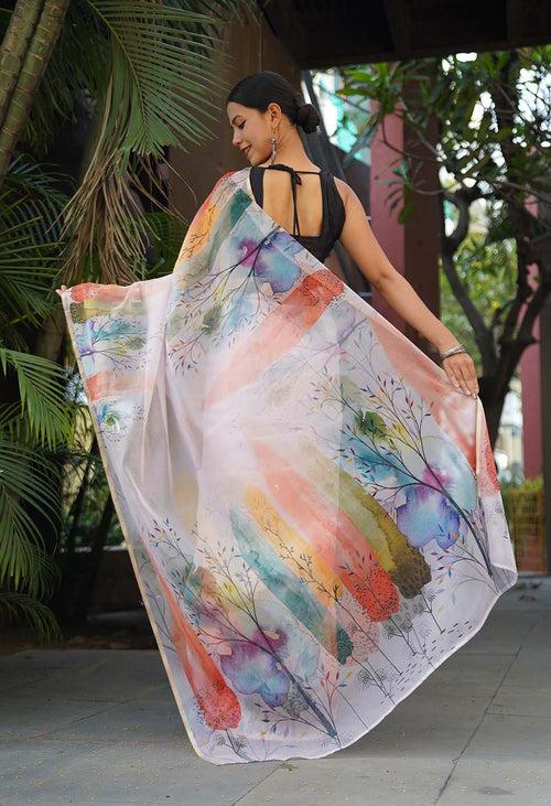 Sheer Floral Organza Beautiful Printed Wrap in 1 minute saree