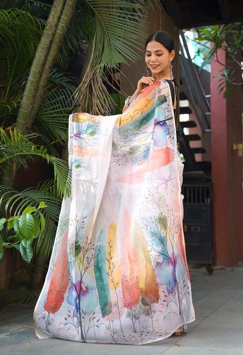 Sheer Floral Organza Beautiful Printed Wrap in 1 minute saree