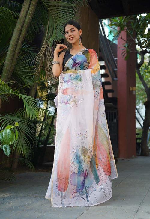 Sheer Floral Organza Beautiful Printed Wrap in 1 minute saree