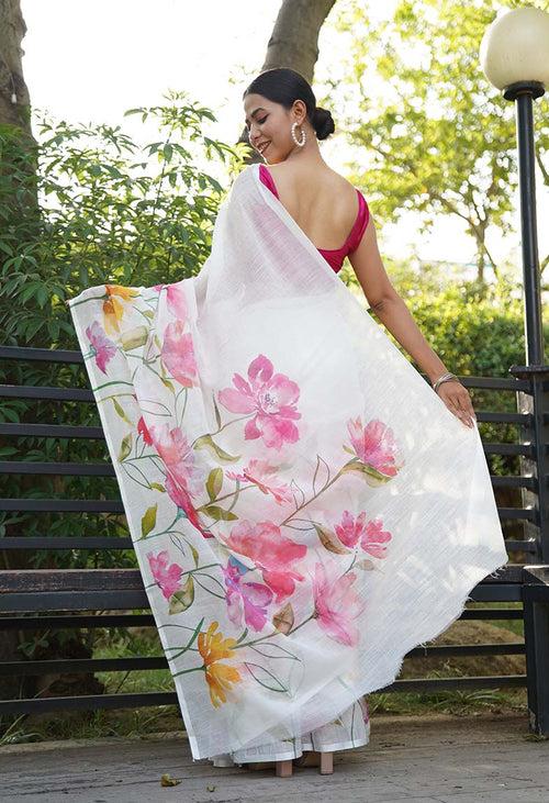 Light Weight Stylish Floral Print & Pure Mul Mul Cotton Wrap In 1 Minute Saree