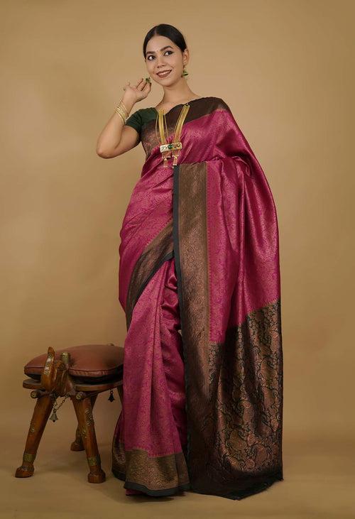 Ready to Wear saree Rich Kanjivaram self weaving pattu Border Wrap in 1 minute saree