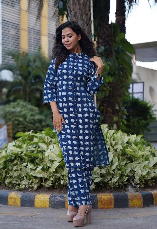 Beautiful Indigo Printed Mulmul Cotton Co-ord set Style  Summer Designer Dress