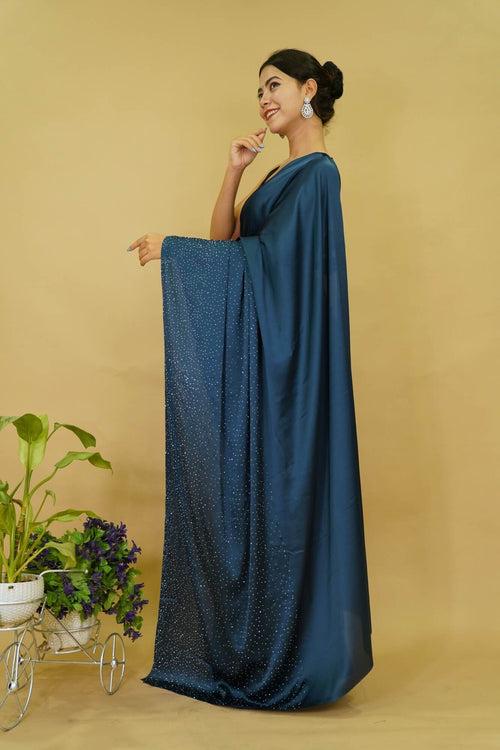 Ready to wear Soft Satin With  Stone Embellished  Overall Wrap In One Minute Saree