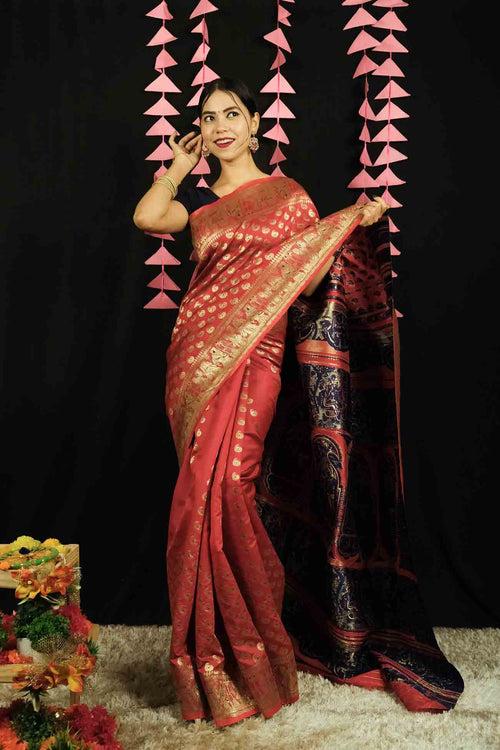 Ready To Wear woven Banarasi Baluchari Wrap in one minute saree