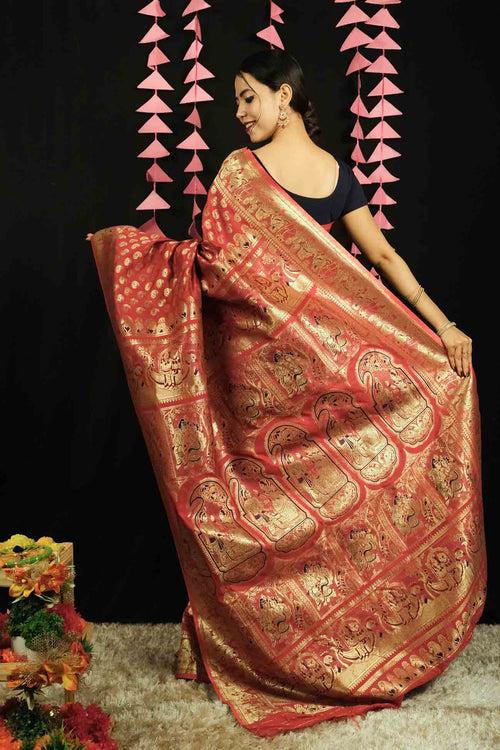 Ready To Wear woven Banarasi Baluchari Wrap in one minute saree