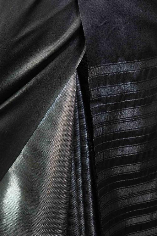 Ready To Wear Beautiful Black & Silver Kanjivaram Cotton Silk Woven Ornate Palla Wrap in one minute saree