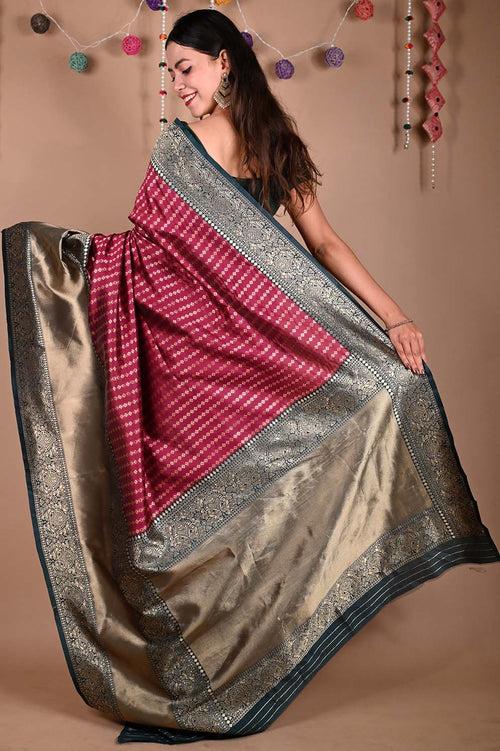 Alluring  Purple Kanchipuram Silk Zari Woven With Contrast Border & Ornate Pallu  Wrap In One Minute Saree