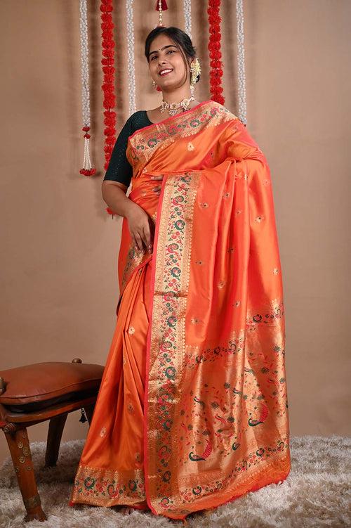 Ready to wear Paithani semi silk with ornate pallu prestitched saree