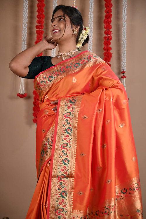 Ready to wear Paithani semi silk with ornate pallu prestitched saree