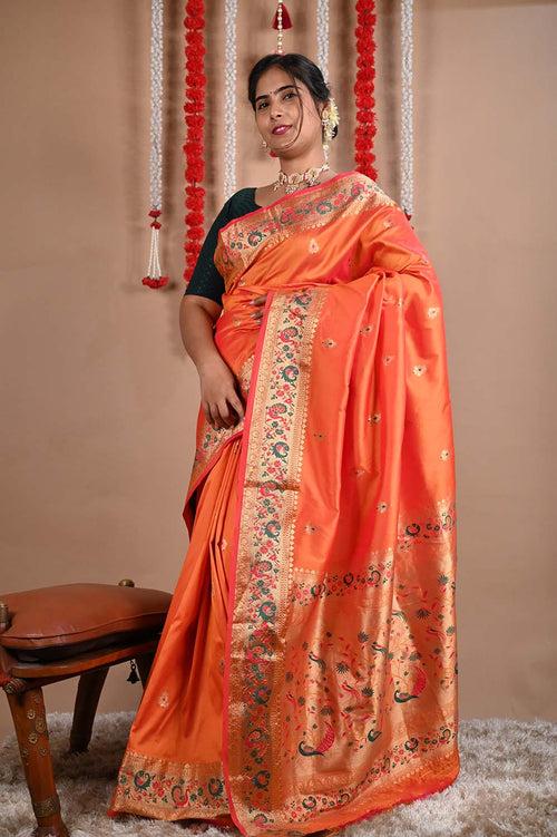 Ready to wear Paithani semi silk with ornate pallu prestitched saree