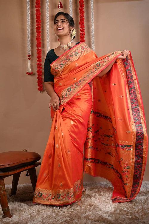Ready to wear Paithani semi silk with ornate pallu prestitched saree