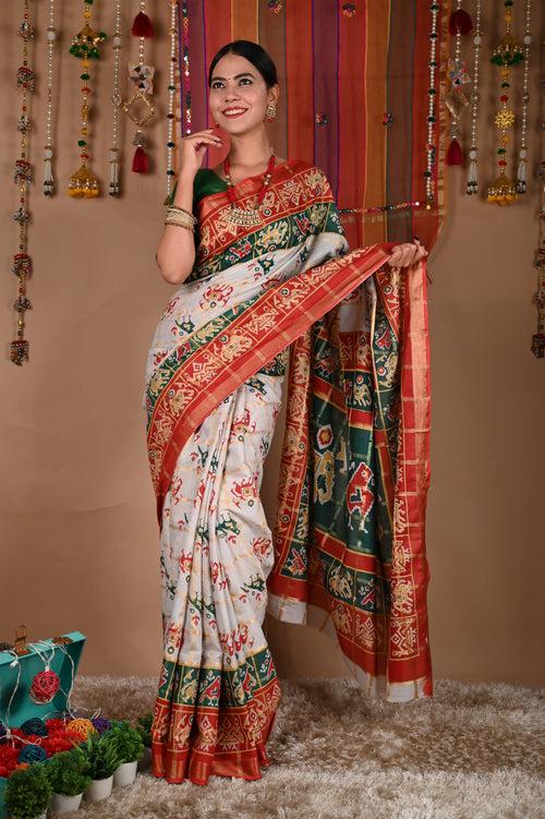 Ready To Wear Woven Panetar patola themed Printed  Wrap in 1 minute saree