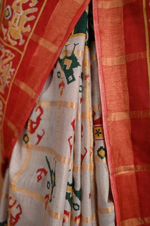 Ready To Wear Woven Panetar patola themed Printed  Wrap in 1 minute saree