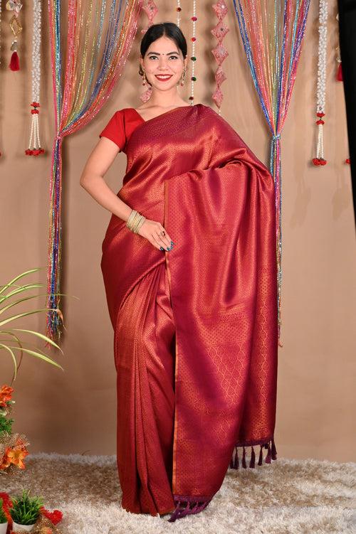 Ready To Wear Sophisticated Wedding Kanjeevaram Dhoop Chaanv Wrap in 1 minute saree