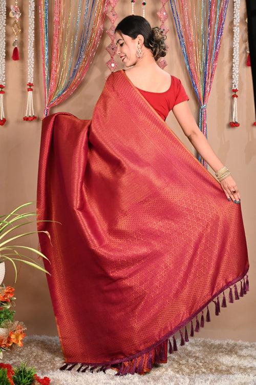 Ready To Wear Sophisticated Wedding Kanjeevaram Dhoop Chaanv Wrap in 1 minute saree