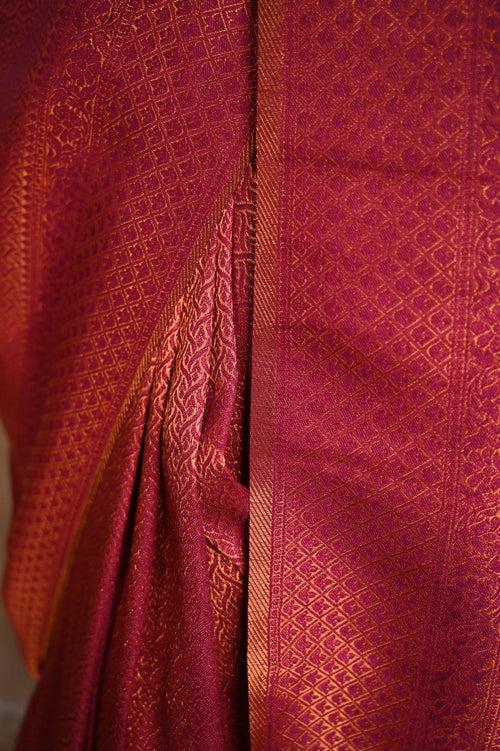 Ready To Wear Sophisticated Wedding Kanjeevaram Dhoop Chaanv Wrap in 1 minute saree