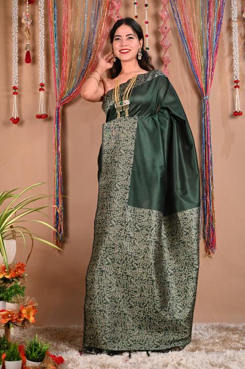 Ready To Wear Banarasi Cotton Silk With ornate resham woven Border & Palla With Tassels  Wrap in 1 minute saree