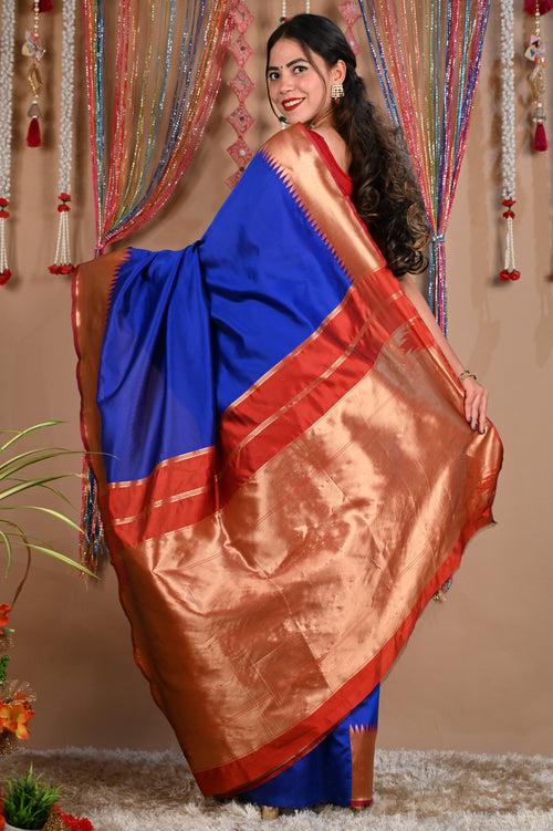 Ready To Wear Kanjivaram Lichi Silk mix with Raw Silk With Temple Border With Ornate Pallu Warp In One Minute Saree