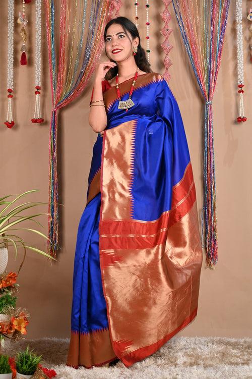 Ready To Wear Kanjivaram Lichi Silk mix with Raw Silk With Temple Border With Ornate Pallu Warp In One Minute Saree