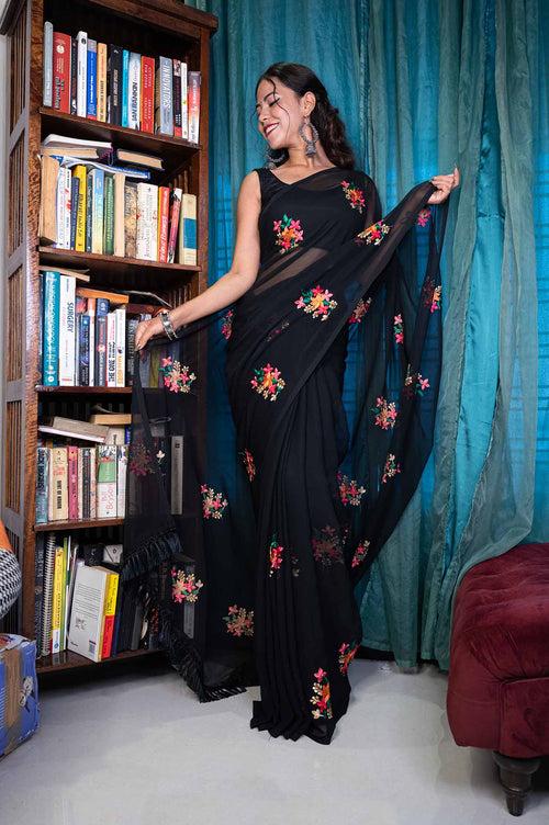 Ready to wear Georgette Embroidered  Wrap in 1 minute Saree