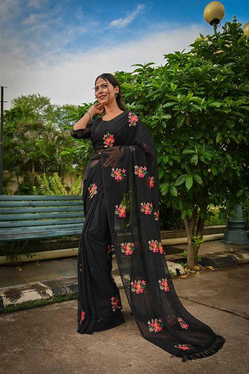 Ready to wear Georgette Embroidered  Wrap in 1 minute Saree