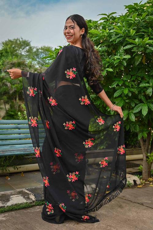 Ready to wear Georgette Embroidered  Wrap in 1 minute Saree