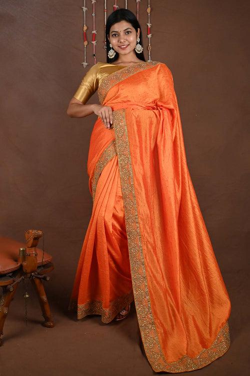 Ready to wear crepe jute silk Heavy Zari Embroidered with Stone Work Border wrap in 1 minute saree