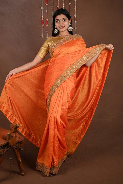 Ready to wear crepe jute silk Heavy Zari Embroidered with Stone Work Border wrap in 1 minute saree