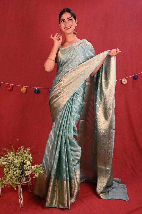 Ready To Wear Classic Georgette Silk with banarasi zari work and Brocade Border  Wrap in 1 minute saree