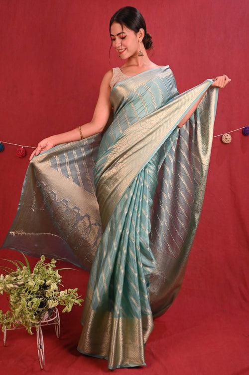 Ready To Wear Classic Georgette Silk with banarasi zari work and Brocade Border  Wrap in 1 minute saree