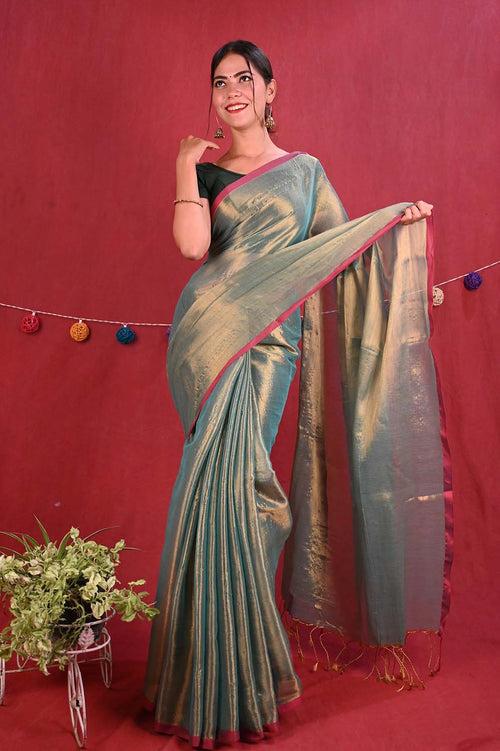 Ready To Wear Premium Organza Tissue Dhoop chaanv With Tassel On Pallu  Wrap in 1 minute saree