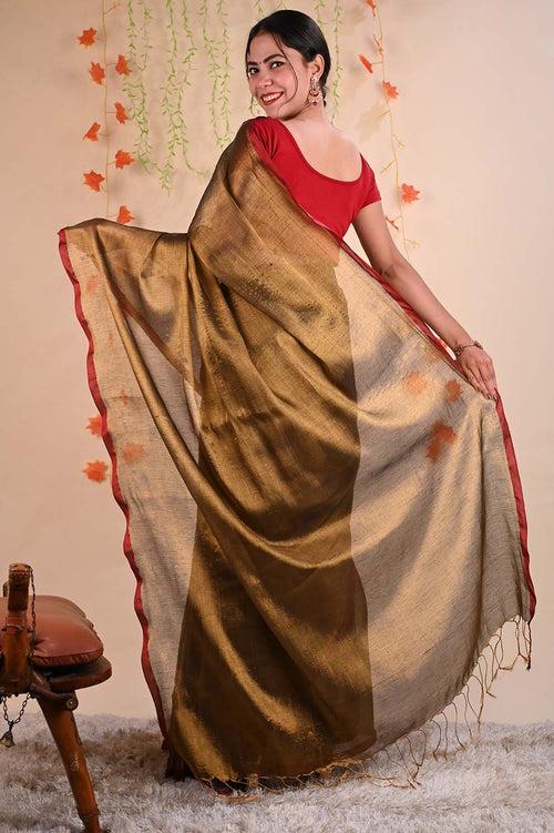 Ready To Wear Premium Organza Tissue With Tassels Dhoop Chaanv  On Pallu  Wrap in 1 minute saree