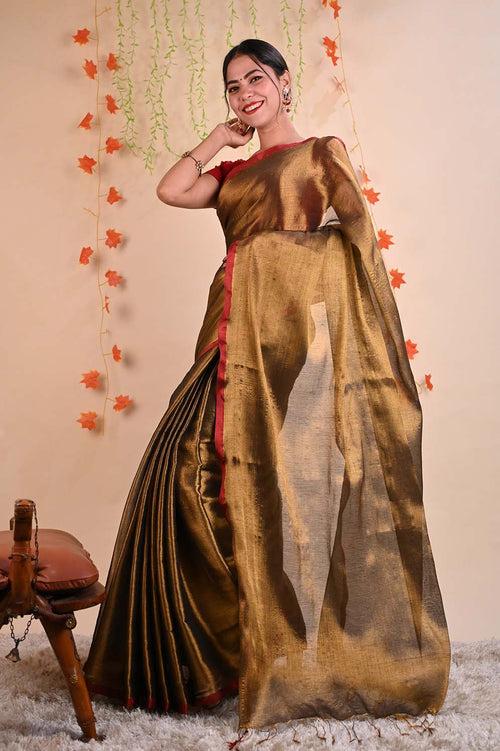 Ready To Wear Premium Organza Tissue With Tassels Dhoop Chaanv  On Pallu  Wrap in 1 minute saree