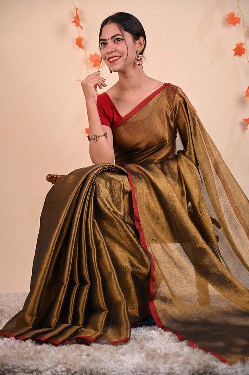 Ready To Wear Premium Organza Tissue With Tassels Dhoop Chaanv  On Pallu  Wrap in 1 minute saree