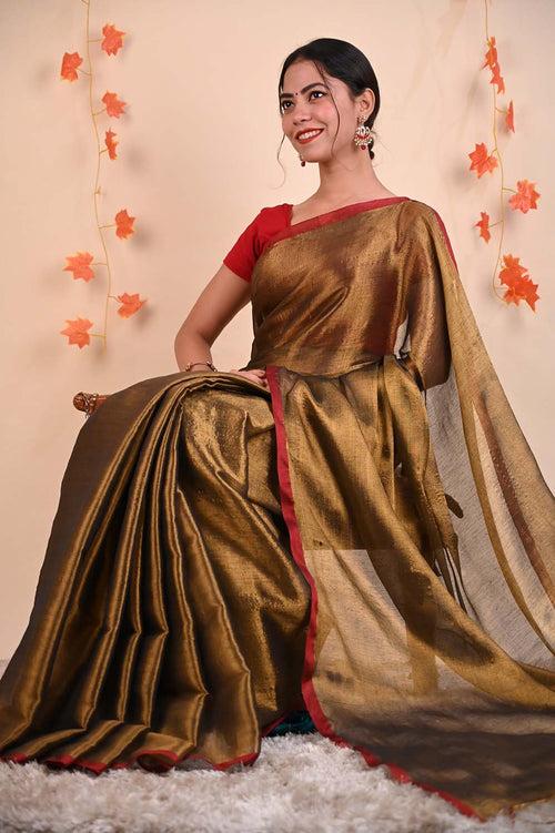 Ready To Wear Premium Organza Tissue With Tassels Dhoop Chaanv  On Pallu  Wrap in 1 minute saree