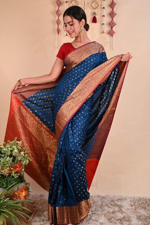 Kanchipuram beautiful woven zari with butis all over Wrap in 1 minute saree