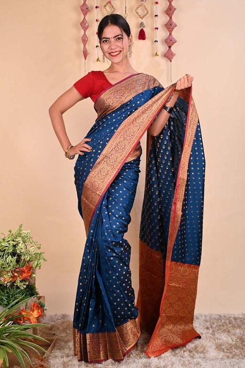 Kanchipuram beautiful woven zari with butis all over Wrap in 1 minute saree