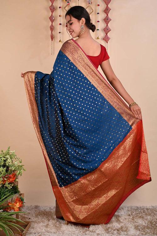 Kanchipuram beautiful woven zari with butis all over Wrap in 1 minute saree