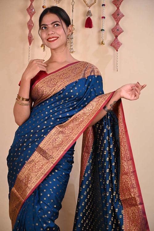 Kanchipuram beautiful woven zari with butis all over Wrap in 1 minute saree