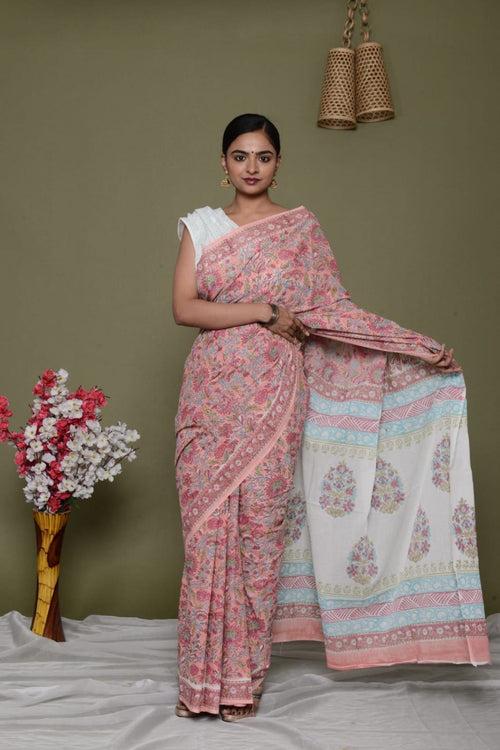 Pre draped ready saree Jaipuri Sanganeri mulmul 1 minute saree