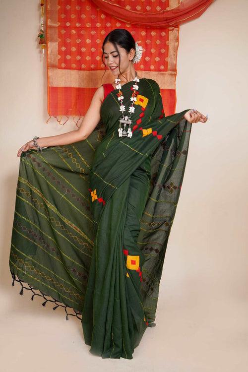 Khesh Pure Cotton Applique Work Ready to wear saree